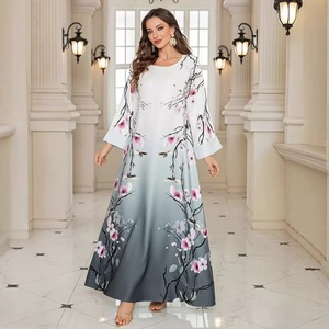 Robe Abaya Ouverte Élégante pour Femmes Musulmanes, Hiver, Polyester Extensible Quadridirectionnel, Longueur Cheville, Ornée de Perles, pour Mariage, avec Impression et Embellissement - Product Image 2