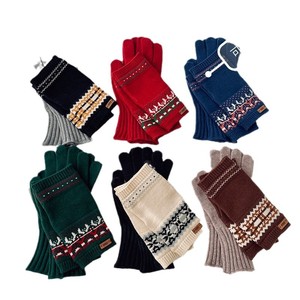 Guantes sin Dedos Desmontables para <span class=keywords><strong>Mujer</strong></span>, Tejido Jacquard Vintage, Resistentes al Viento, Pantalla Táctil, Multicolor, Cálidos, Protección contra el Frío, Otoño/Invierno - Product Image 1