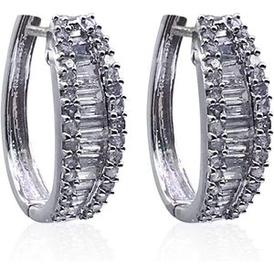 Ornaatis Diamond Huggie <b>Hoop</b> Earrings 1.60 Cttw Round Baguette Cut Sterling Silver Women's Everyday Wear - Product Image 1
