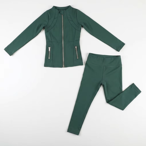 Ensemble de survêtement 2 pièces pour filles, veste zippée et leggings, tissu extensible et doux, tenue de sport et de yoga pour enfants - Product Image 3