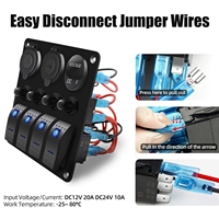 Panel de interruptores basculantes marinos de 4 posiciones, impermeable, con encendedor de coche, toma USB tipo C, voltímetro LED y disyuntores para embarcaciones
