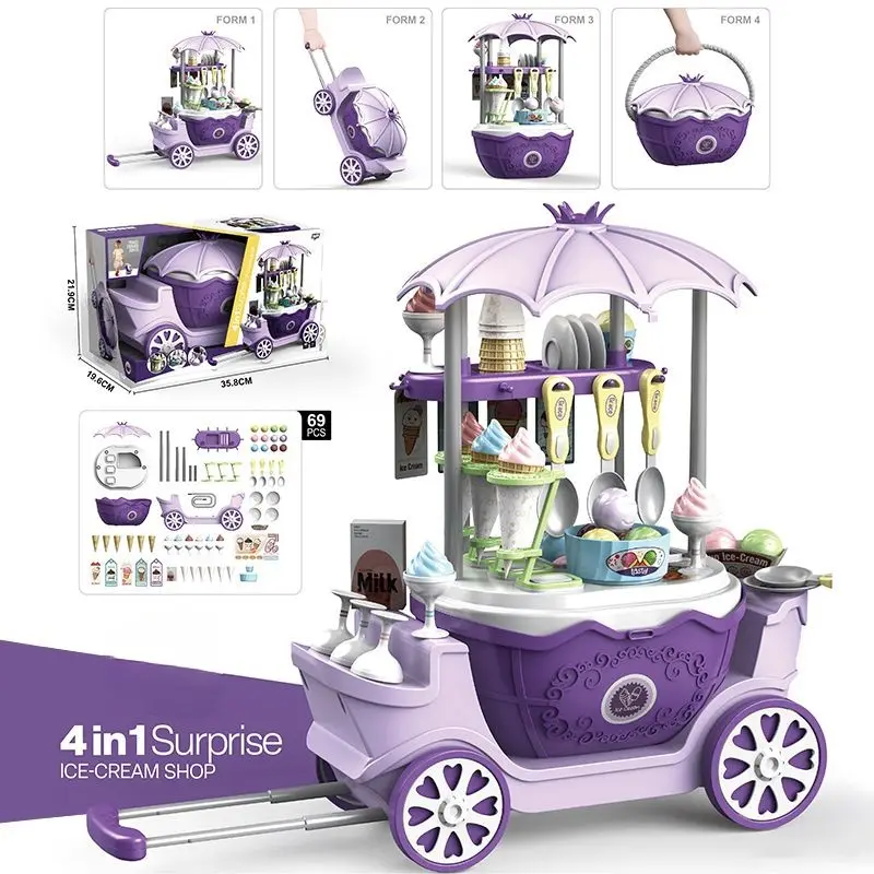 2022 Wholesale 4 in 1 mobile ice cream cart toy shop ice cream shop play truck set