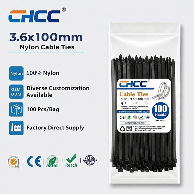CHCC Wholesale UV Resistant 3.6x100mm Self Locking Outdoor Nylon Cable Ties Wire Fastener Solar Garden CE OEM ODM