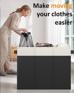 Panier à linge robuste de 190 L avec 3 sacs amovibles, panier à linge pour vêtements sales avec couvercle - Product Image 5