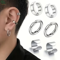 Pendientes de Cartílago de Acero Inoxidable Plateados para Hombre, Aros Lisos Minimalistas Pulidos para Uso Diario, Marca Privada