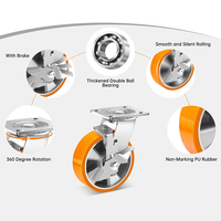 Roulette industrielle robuste de 4 "5" 6 "8" roulette pivotante orange en PU pour chariot d'aéroport roulette rotative