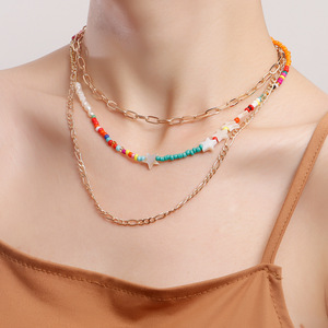 Collar de diseño único de pentagrama de cuentas coloridas multicapa de tendencia bohemia de joyería transfronteriza europea y americana - Product Image 2