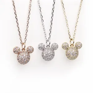 Простое Ожерелье с Микки Маусом для девушек, универсальное прекрасное ожерелье из стерлингового серебра 925 пробы с цепочкой до ключиц