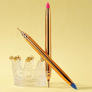 Pinceau à ongles double embout en métal doré, crayon à cire torsadé pour strass, stylo de préhension auto-adhésif - Product Image 5