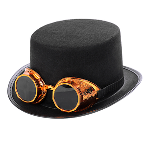 Felt Unisex Steampunk Party <b>Top</b> <b>Hats</b> with Goggles for Men <b>Women</b> Gold Silver Four Seasons - Product Image 1