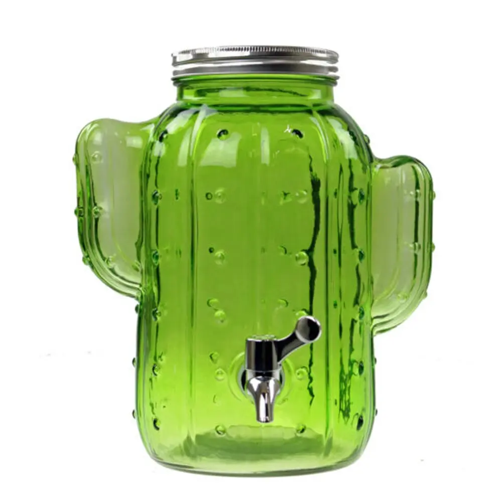 4L Grote Groene Glas Cactus Dispenser Jar Drink Cocktail Met Tap Sap Thuis