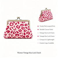 Sac à main vintage en toile imprimé léopard pour femme avec fermoir Kiss Lock et cadre à pression, pochette de soirée pour femme