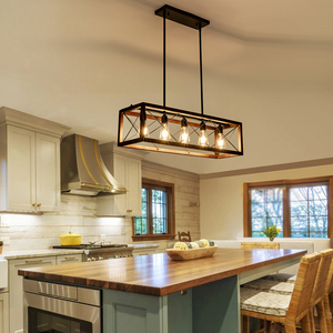 Decorative <b>Large</b> Hanging Light Decorative Farmhouse <b>Chandelier</b> E26 E27 Black Walnut Rectangle Light for Home Hotel Dining Room - Product Image 1