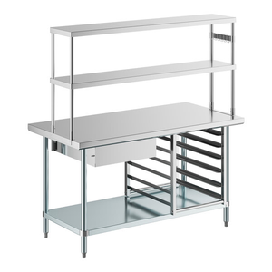 Commercial Workstation with Storage Shelf & Tray Rack, Hotel Restaurant Supplies Catering <b>Work</b> <b>Table</b> - Product Image 3