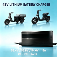 Pengisi Daya Baterai Lithium Cerdas 48V15A dengan Proteksi Overcharge, Pengisi Daya Baterai Li-ion 54.8V58.4V58.8V untuk Stasiun Daya Becak Listrik
