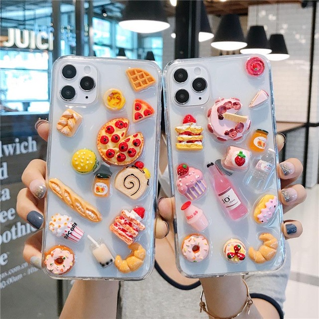 Funny Pizza Fries Donuts Cartoon 3D Food Phone Case for iPhone 17 Pro Max 17 Air 16 15 14 13 12 11 Xs Xr Xs Max 7 8 Plus