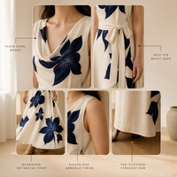 Robe midi à imprimé floral pour femmes, sans manches, col bénitier, ceinture à la taille, robe de soirée élégante
