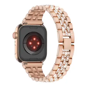 Mode Luxe Diamant Horloge Band Voor Apple Watch Vrouwen Mooie Roestvrijstalen Horlogebanden Voor Iwatch