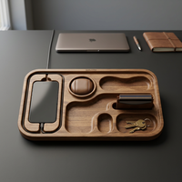 Organisateur de tiroir de bureau en bois sculpté moderne avec plateau de rangement rectangulaire à un seul niveau pour clés, cartes et recharge de téléphone