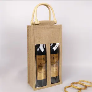 Custom recycle 2 bottle jute wine bottle gift bag