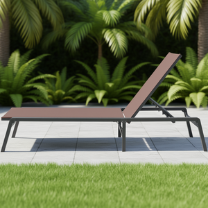 Sdraio Moderna Regolabile da Esterno con Cuscino in Textilene Marrone e Telaio in Metallo, Reclinabile Manualmente, Arredo da Giardino - Product Image 2
