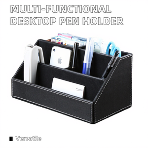 Japanese & Korean Style Multi-Functional Student Desktop Pen Holder Leather Stationery Storage Box with <b>Bins</b> - Product Image 2