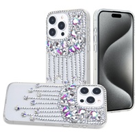 Étui de téléphone portable de luxe haut de gamme avec design entièrement serti de diamants, en TPU+PC+verre, avec anneau magnétique, antichoc, décoration scintillante