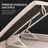 Lit plateforme moderne avec rangement sous le lit, revêtement en tissu beige, plateforme relevable hydraulique pour chambre à coucher