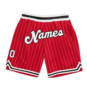 Vintage Streetwear Embroidery Retro Oversize Jogger Sweat Shorts Red Pinstripe Mens Knit Shorts