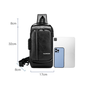 Utilidad de cuero PU de calidad de último diseño con cerradura USB correa ajustable hombres bolsa de pecho antirrobo - Product Image 5