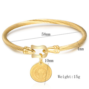 Bracelet en acier inoxydable avec pendentif rond Jésus, boucle fer à cheval 10 mm, bijou unisexe, cadeau - Product Image 2