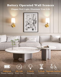 Appliques murales modernes pour la décoration intérieure, à intensité variable, avec abat-jour en tissu doré, sans fil, rechargeables, pour salon et couloir - Product Image 4