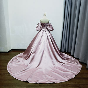 A-Line Pink Satin Vestido largo de fiesta Vestidos de quinceañera Vestido de noche Mz0059 - Product Image 4