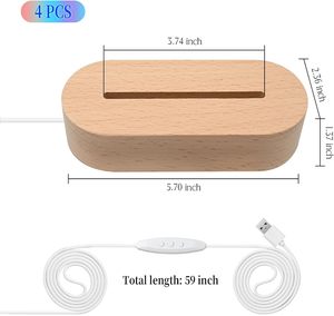Lampe de chevet 3D en acrylique avec base en bois et résine, LED USB 7 couleurs, vente en gros, best-seller - Product Image 5