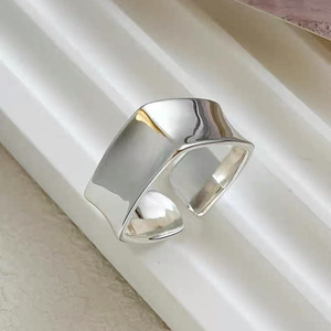 S925 Pure Silver Wide Square <b>Ring</b> Women's Geometric <b>Open</b> Design Everyday Wear Jewelry - Product Image 5