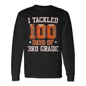 Maglietta a maniche lunghe con scritta "I Tackled 100 Days Of 3rd Grade Football" per bambini, unisex, girocollo, per il ritorno a scuola, laurea - Product Image 1