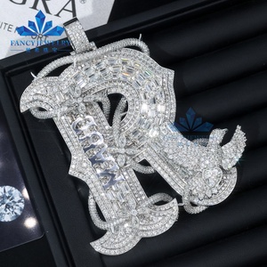 Colgante de Moissanita Estilo HipHop con Incrustaciones de Diamantes, Plata <span class=keywords><strong>925</strong></span>, Corte Redondo D VVS1, Letra R, para Regalo - Product Image 2