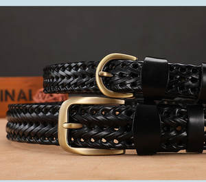 Nouvelle ceinture en <span class=keywords><strong>cuir</strong></span> de vachette tressé pour homme et femme, ceinture décontractée pour jeans, golf, entièrement réglable, ceinture en <span class=keywords><strong>cuir</strong></span> unisexe avec boucle à ardillon - Product Image 5