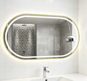 Oval Silver Frame LED <b>Makeup</b> Bathroom <b>Mirror</b> Touch Dimming Anti Fog Adjustable Color Temperature Wall-Mounted Art Deco <b>Mirror</b> - Product Image 3