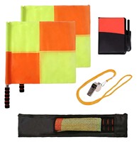 Kit de drapeaux d'arbitre de football professionnel 2 pièces, drapeaux d'arbitre jaunes et rouges imperméables avec sac de transport, cartes d'arbitre, sifflet d'arbitre