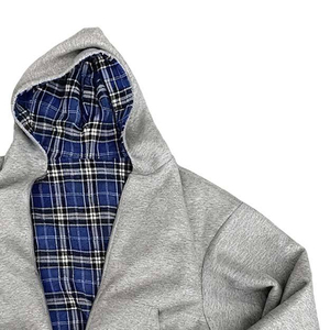TOPSHOW Vente en gros Sweat à capuche zippé personnalisé vierge épais pour homme, chaud pour l'hiver, doublé en flanelle à carreaux, en polaire grise - Product Image 2
