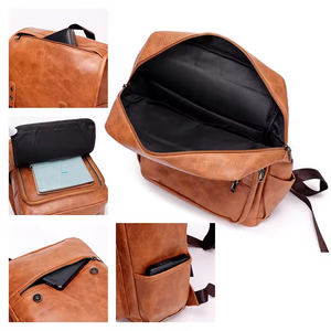 Super Septembre : <span class=keywords><strong>Sac</strong></span> à Dos pour Ordinateur Portable en <span class=keywords><strong>Cuir</strong></span> PU Imperméable avec Port de Chargement USB, Grande Capacité, Haute Qualité, pour Hommes et Femmes - Product Image 3