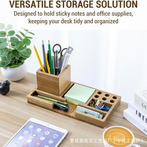 Mygift Wooden Desktop Organizer Solid Acacia Wood Office Storage <b>Box</b> For <b>Pens</b> Pencils And Memo Cards - Product Image 4