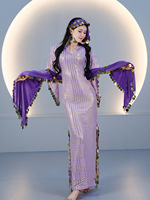 Nouvel ensemble de costumes de danse du ventre Saidi Baladi à rayures, robe de danse orientale égyptienne Assaya avec canne, robe de scène pour femmes