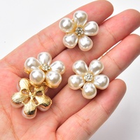 Kancing Mutiara Datar 20mm dengan Dasar Emas, Kristal Berbentuk Bunga, Hiasan untuk Perhiasan DIY, Aksesoris Pernikahan