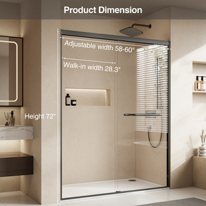 Paroi de douche coulissante double sophistiquée de 58-60 pouces en verre trempé de 6 mm avec barre porte-serviettes noir mat - Product Image 4