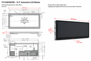 Module LCD étiré <span class=keywords><strong>TMK</strong></span> 12,3 pouces 1920x720 1000 Nits IPS, écran large plage de température (-30 à 85 degrés) avec LVDS pour IHM industrielle - Product Image 3