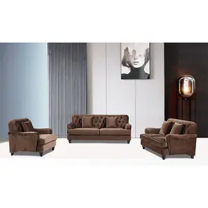 Modern Living Room Europe Style Wood Feet Velvet Fabric Sectional Chesterfield Sofa Furniture Set