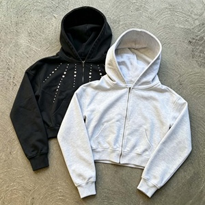 Custom Streetwear Drop Shoulder Boxy Fit French Terry 100% Cotton <b>Zip</b> up Rivet Studded Heavyweight Men Hoodies - Product Image 1