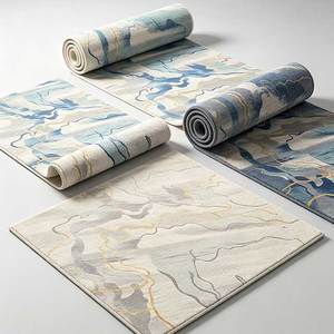 Alfombra de Nailon con Diseño Abstracto de Arroyo de Montaña en Azul y Dorado, Alfombra Comercial Impresa Personalizada para Vestíbulos de Hoteles y Proyectos de Resorts - Product Image 3